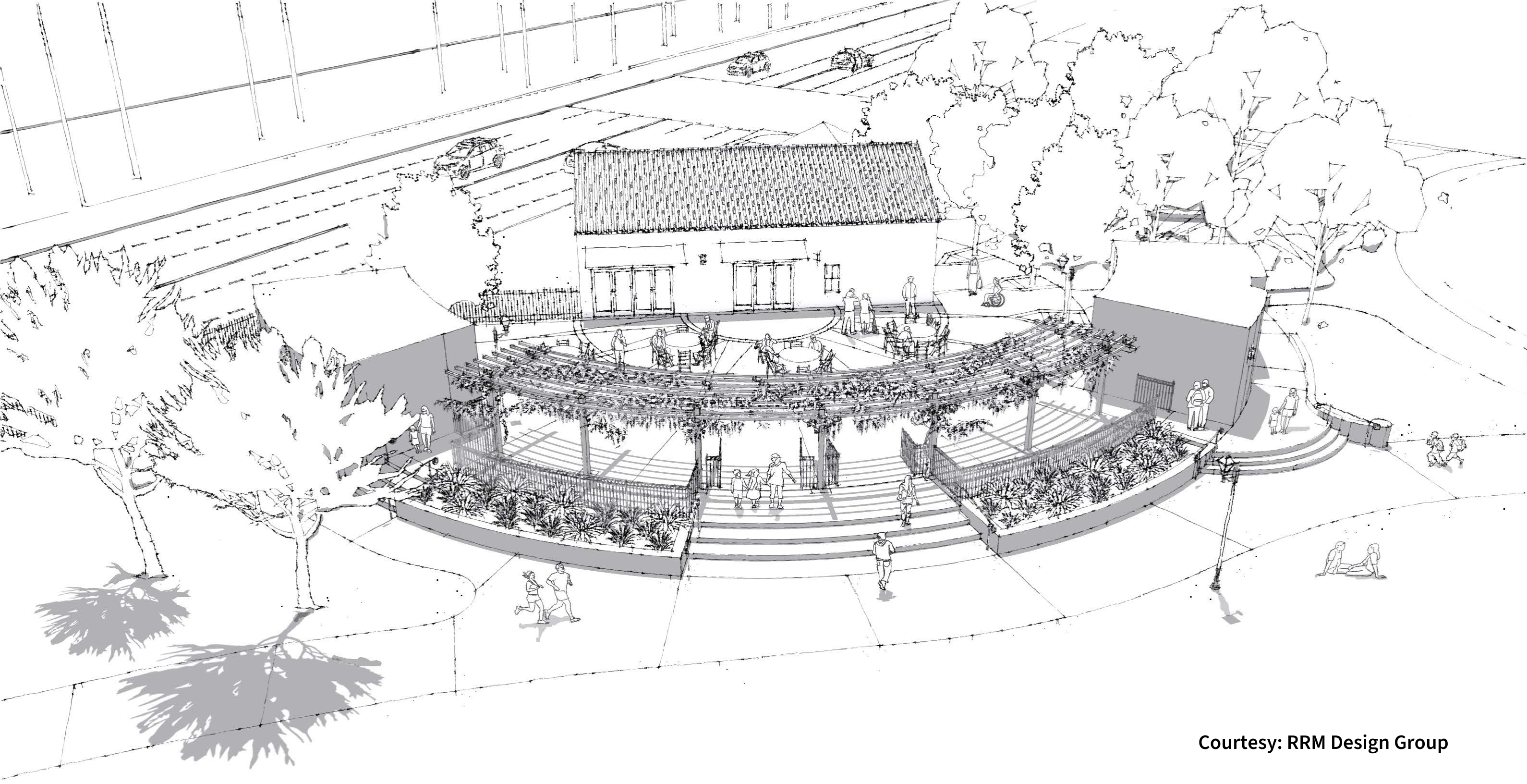 A perspective sketch of the Casa Las Palmas Arbor, courtesy of RRM Design Group