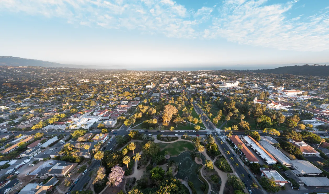 Aerial View of Alice Keck Park Memorial Garden with city in background