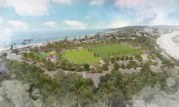 Artistic rendering of the Dwight Murphy Field Renovation project, including new sport fields and Gwendolyn's Playground