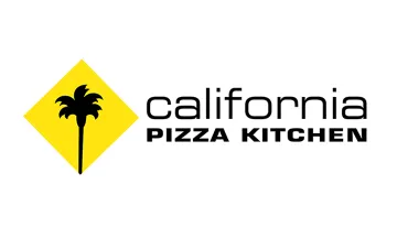 California Pizza Kitchen logo with a black palm tree on a yellow background