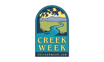 Creek Week logo featuring an illustration of a fish swimming up a creek toward mountains in the background