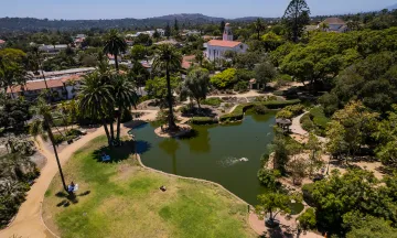 Aerial view of the pond at Alice Keck Memorial Garden