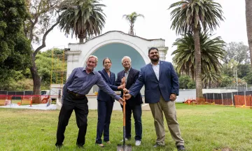City staff, Councilmembers, and PARC Foundation representative pose in front of Plaza del Mar Band Shell