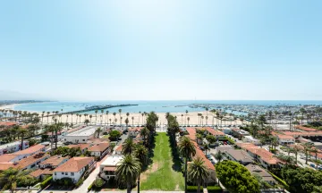 An aerial view shows Ambassador Park leading to the ocean