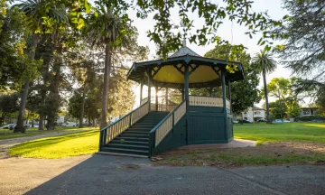 Bandstand at Alameda Park backlit by sunlight