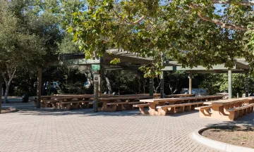 Main Picnic Site at Oak Park with tables and pergola
