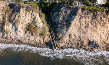 Aerial view of Thousand Steps and the cliffside