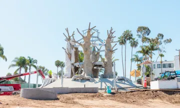 Construction in progress of a treehouse structure
