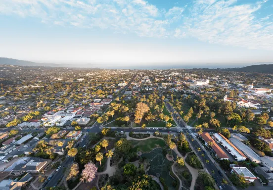 Aerial View of Alice Keck Park Memorial Garden with city in background