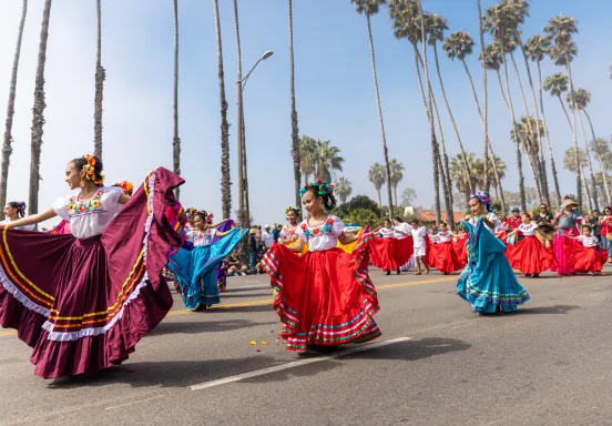 Young dancers along Cabrillo Boulevard during the Children's Fiesta Parade