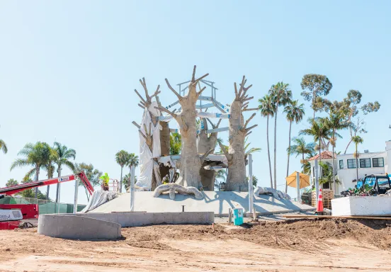 Construction in progress of a treehouse structure