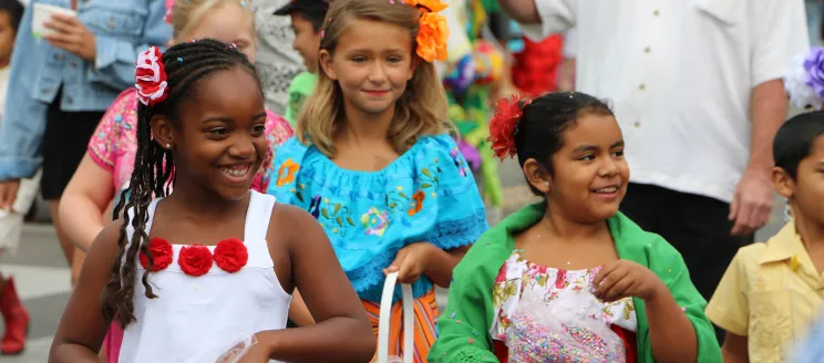 Girls in costume at Children's Fiesta Parade