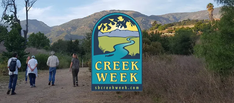 Creek Week logo with photo of community members touring Barger Canyon