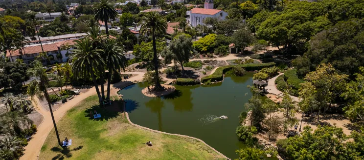 Aerial view of the pond at Alice Keck Memorial Garden
