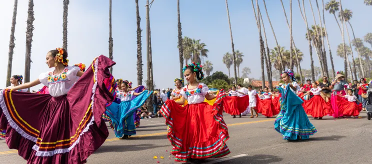 Young dancers along Cabrillo Boulevard during the Children's Fiesta Parade