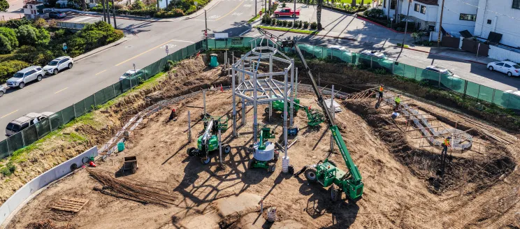 Aerial shot of construction at Dwight Murphy Field