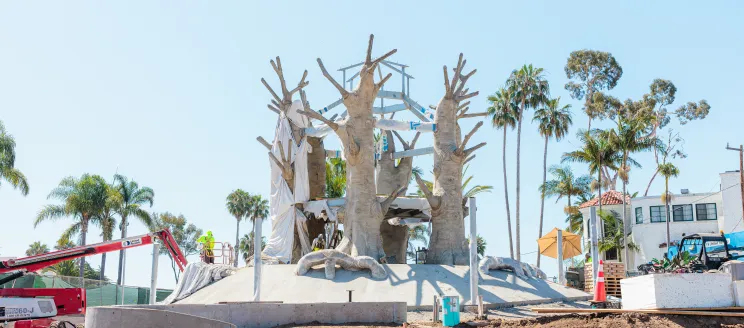 Construction in progress of a treehouse structure