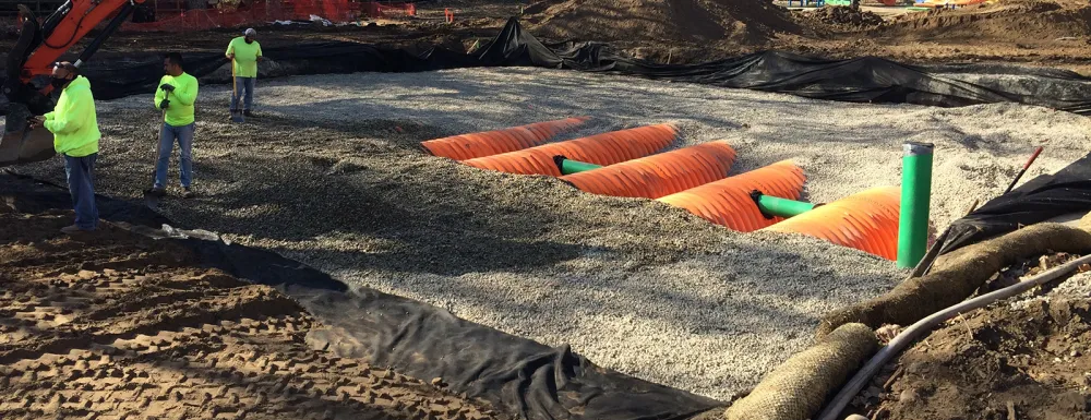 Storm water chambers installed beneath the turf at Bohnett Park