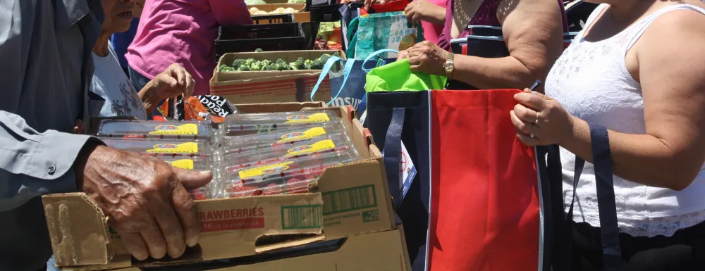 Community members attend a Food Distribution