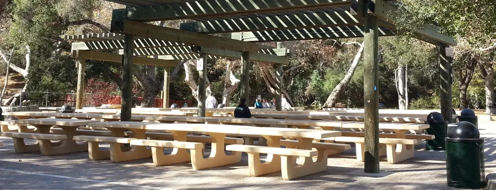 Main Picnic Site at Oak Park with tables and pergola