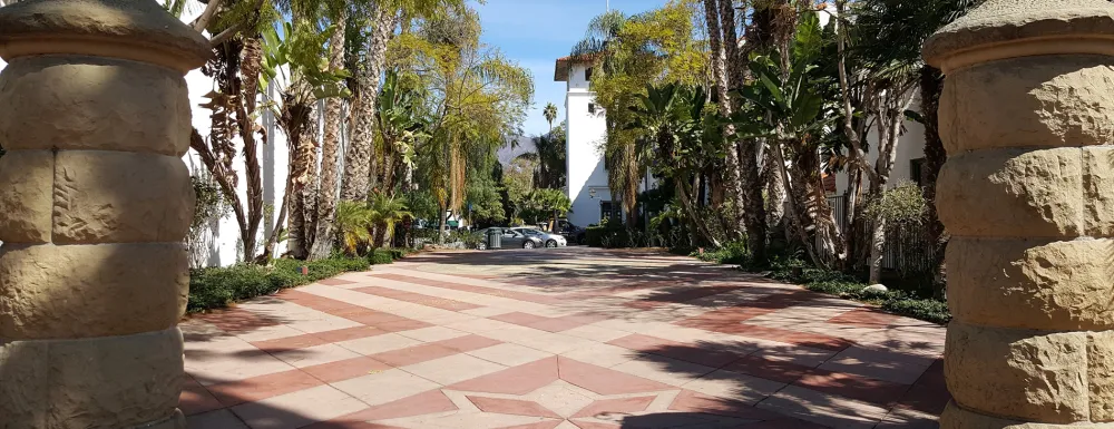 Storke Placita view from State Street toward De La Guerra Plaza