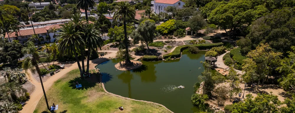 Aerial view of the pond at Alice Keck Memorial Garden