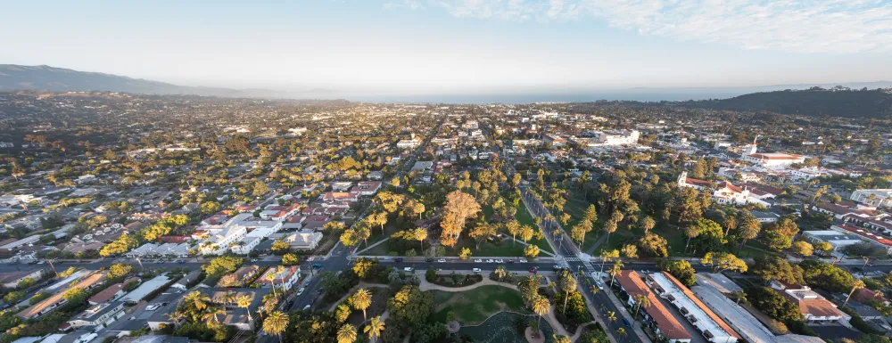 Aerial View of Alice Keck Park Memorial Garden with city in background
