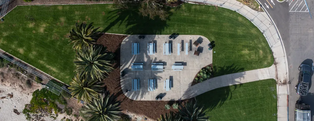 Overhead aerial view of Leadbetter Beach Park picnic area
