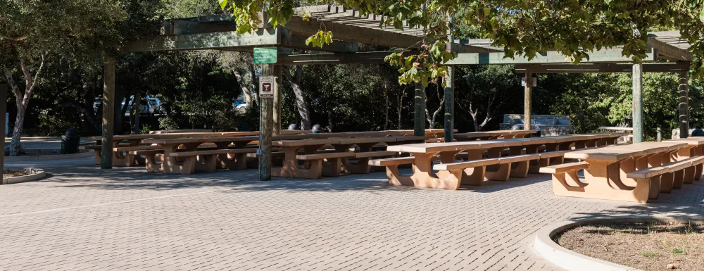 Main Picnic Site at Oak Park with tables and pergola