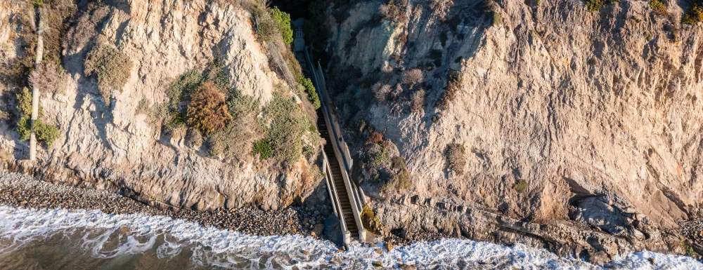 Aerial view of Thousand Steps and the cliffside