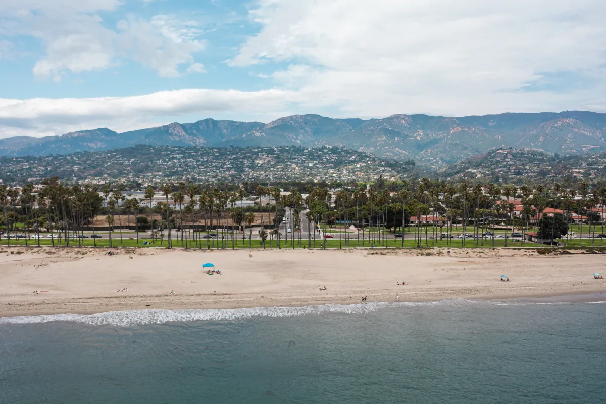 Aerial view of East Beach and Santa Barbara