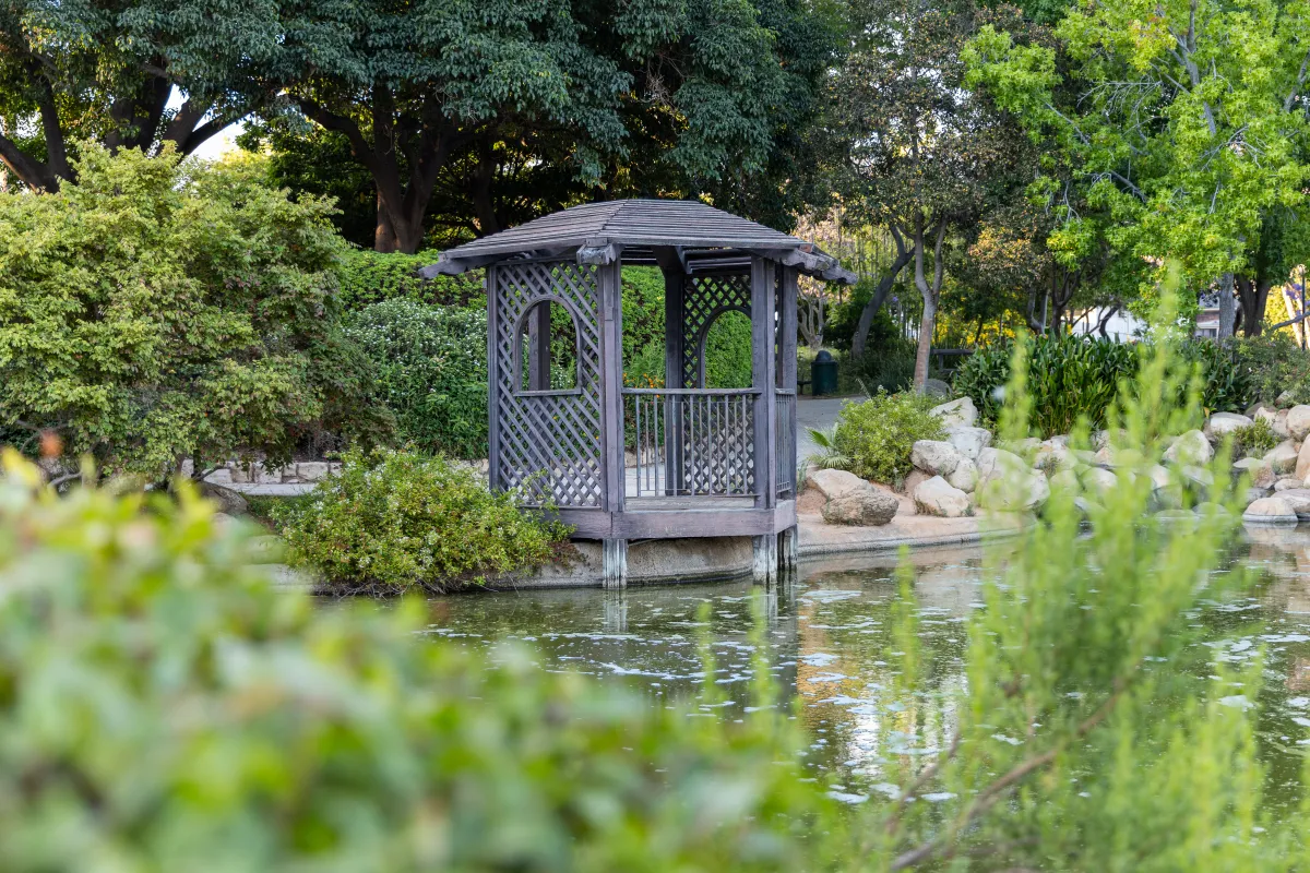 Alice Keck Park Memorial Garden pond with gazebo