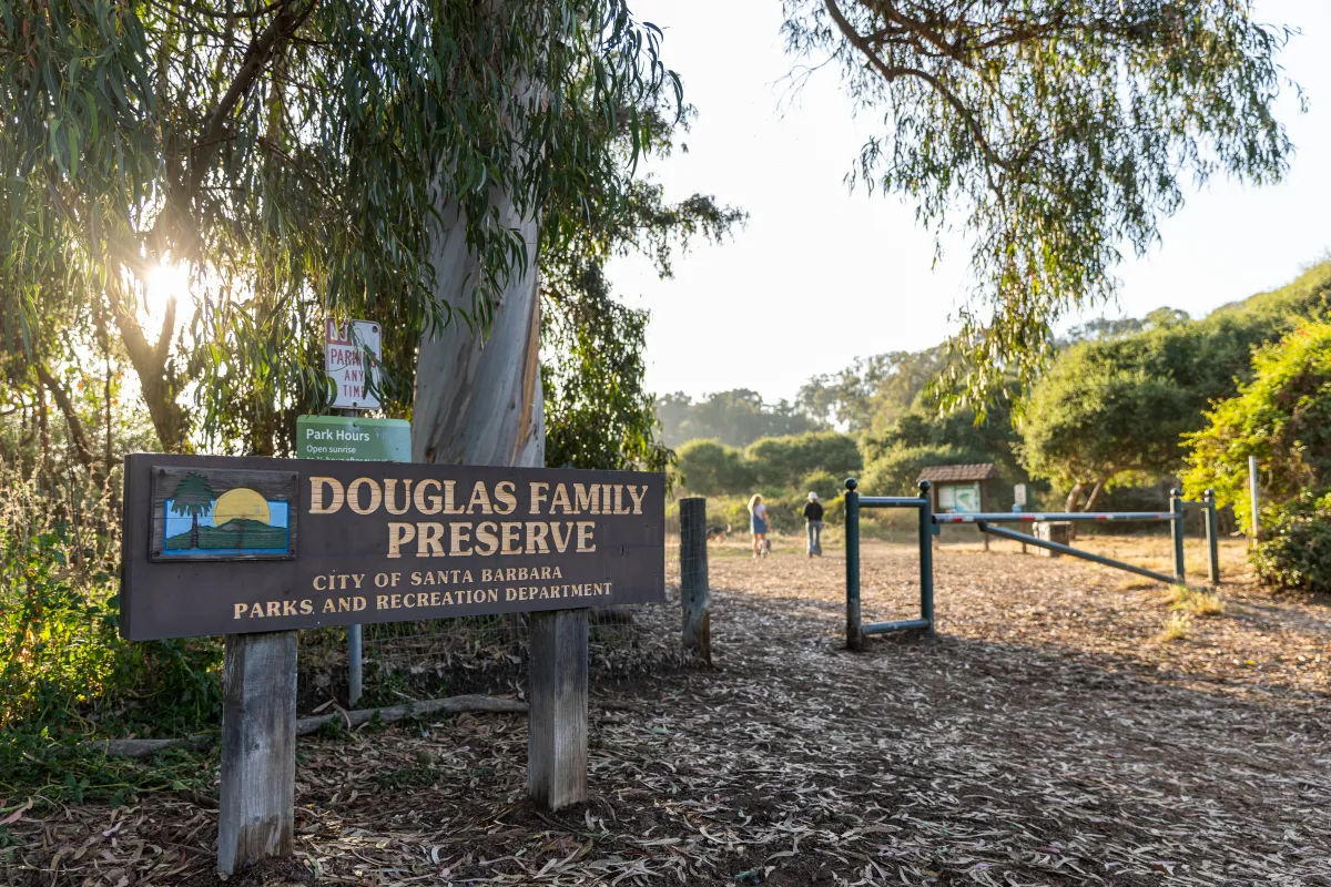 Douglas Family Preserve sign and park in the background