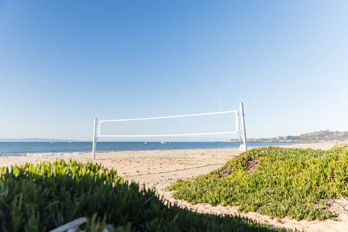 East Beach Volleyball Court with ocean in background