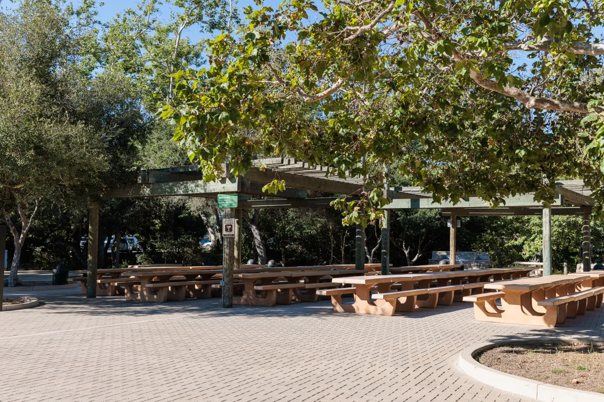 Main Picnic Site at Oak Park with tables and pergola