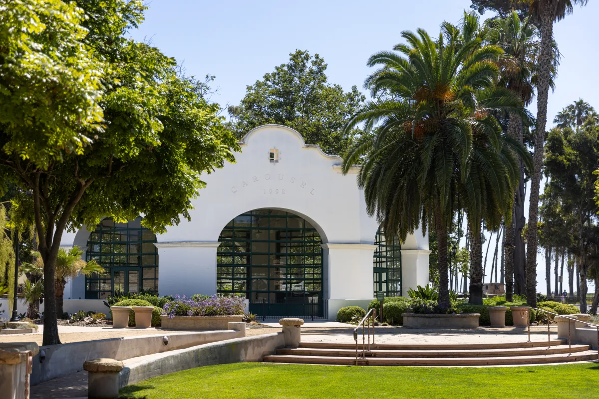 The Carousel House and steps leading up from the lawn