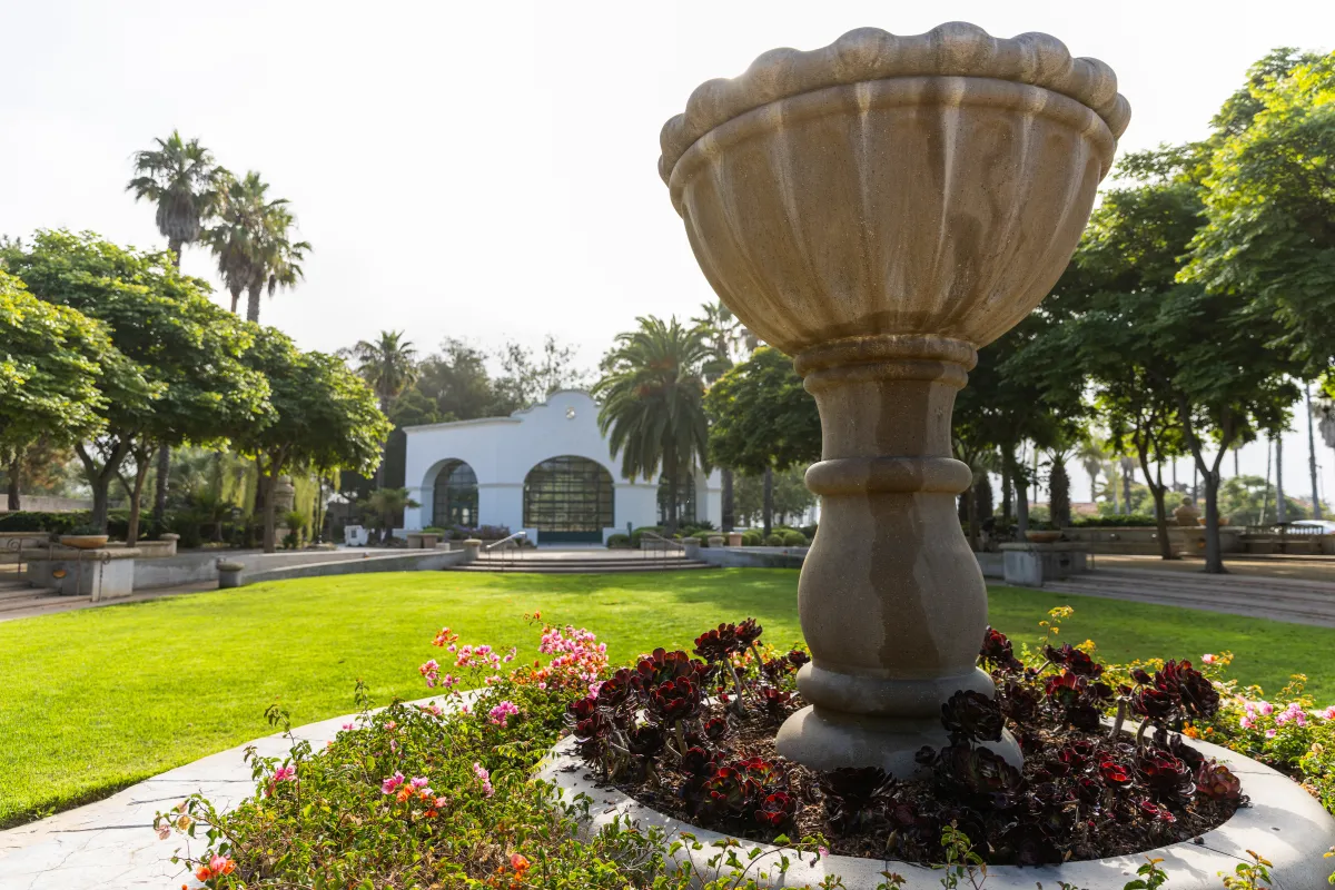 Fountain at the Carousel House with flowers in the base