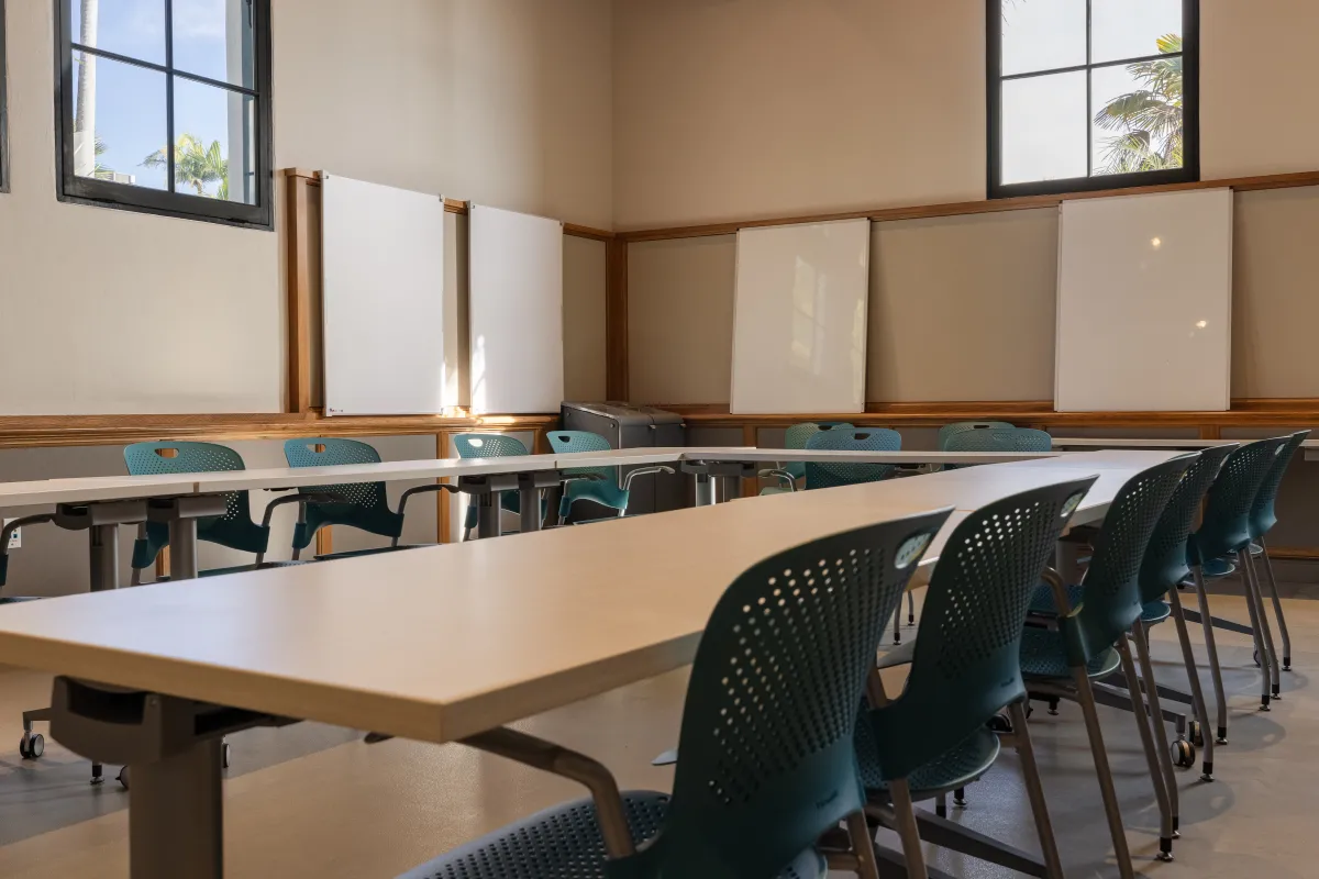 Training Room at the Cabrillo Pavilion with tables and chairs and whiteboards