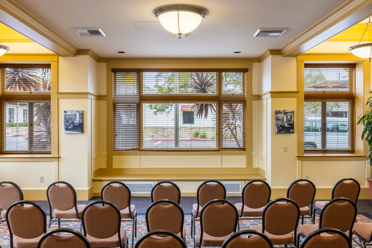 Large windows in the front of the Carrillo Recreation Center Meeting Room