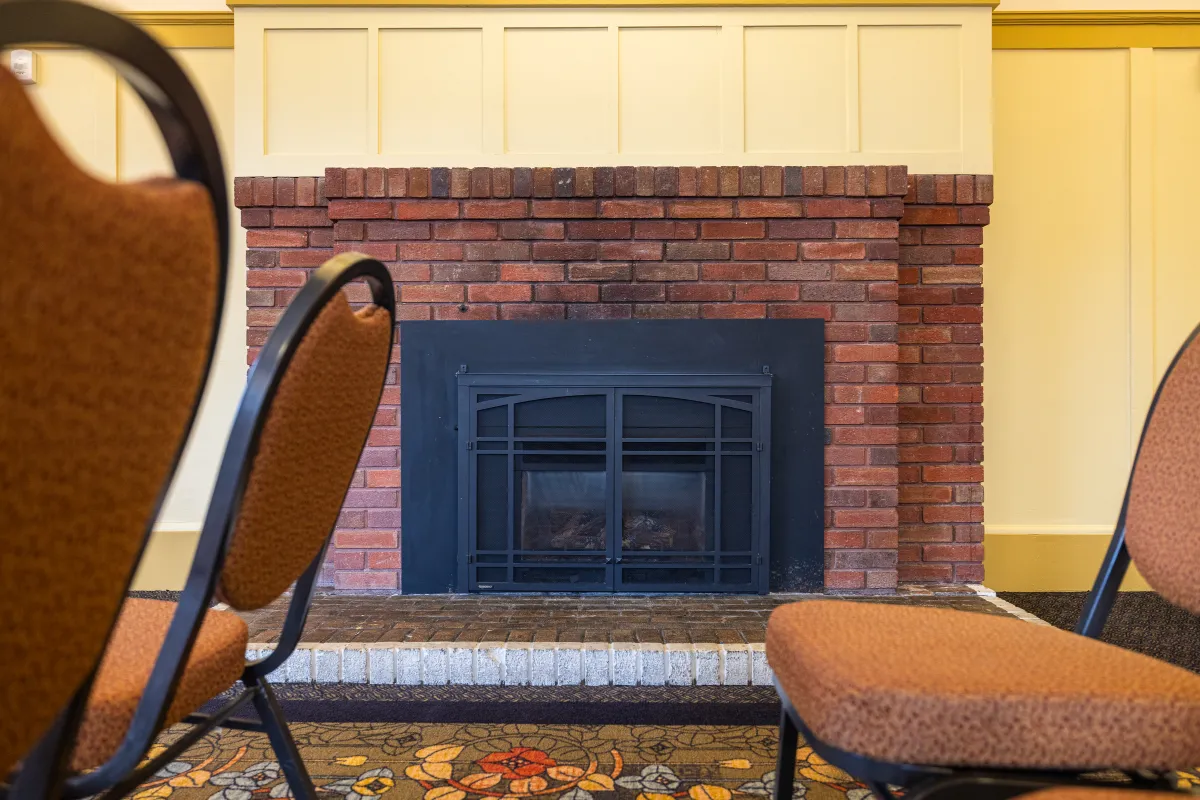 Close up image of the fireplace in the Carrillo Recreation Center Meeting Room