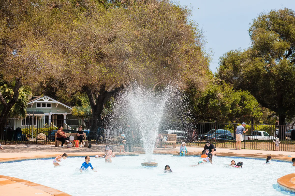 Children play in Oak Park Wading Pool