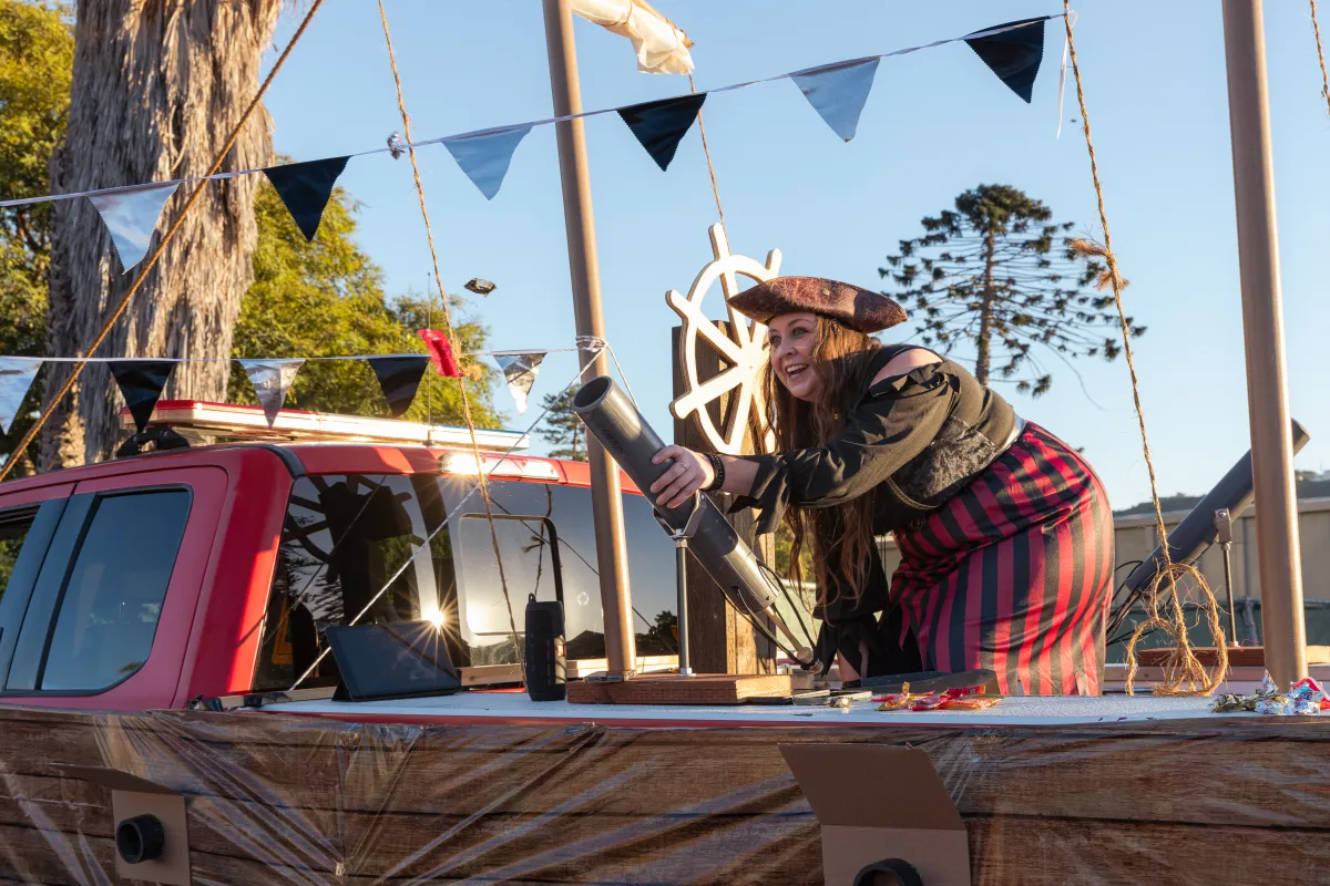 Pirate ship themed trunk or treat booth