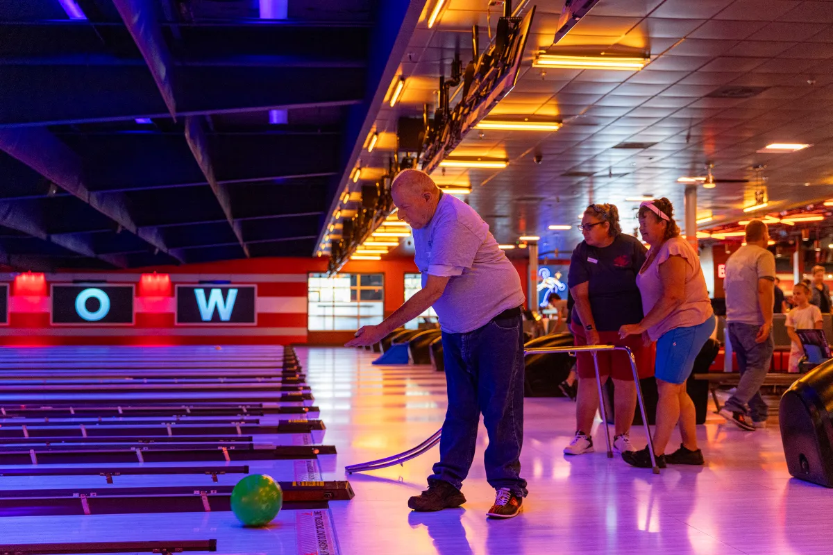 Program participant bowls at the Adapted Recreation Program