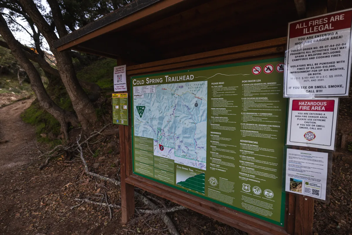 Cold Spring Trailhead map and signage
