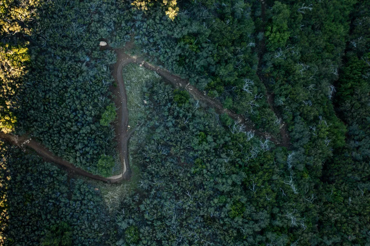 Overhead view of the switchback trails at Rattlesnake Canyon