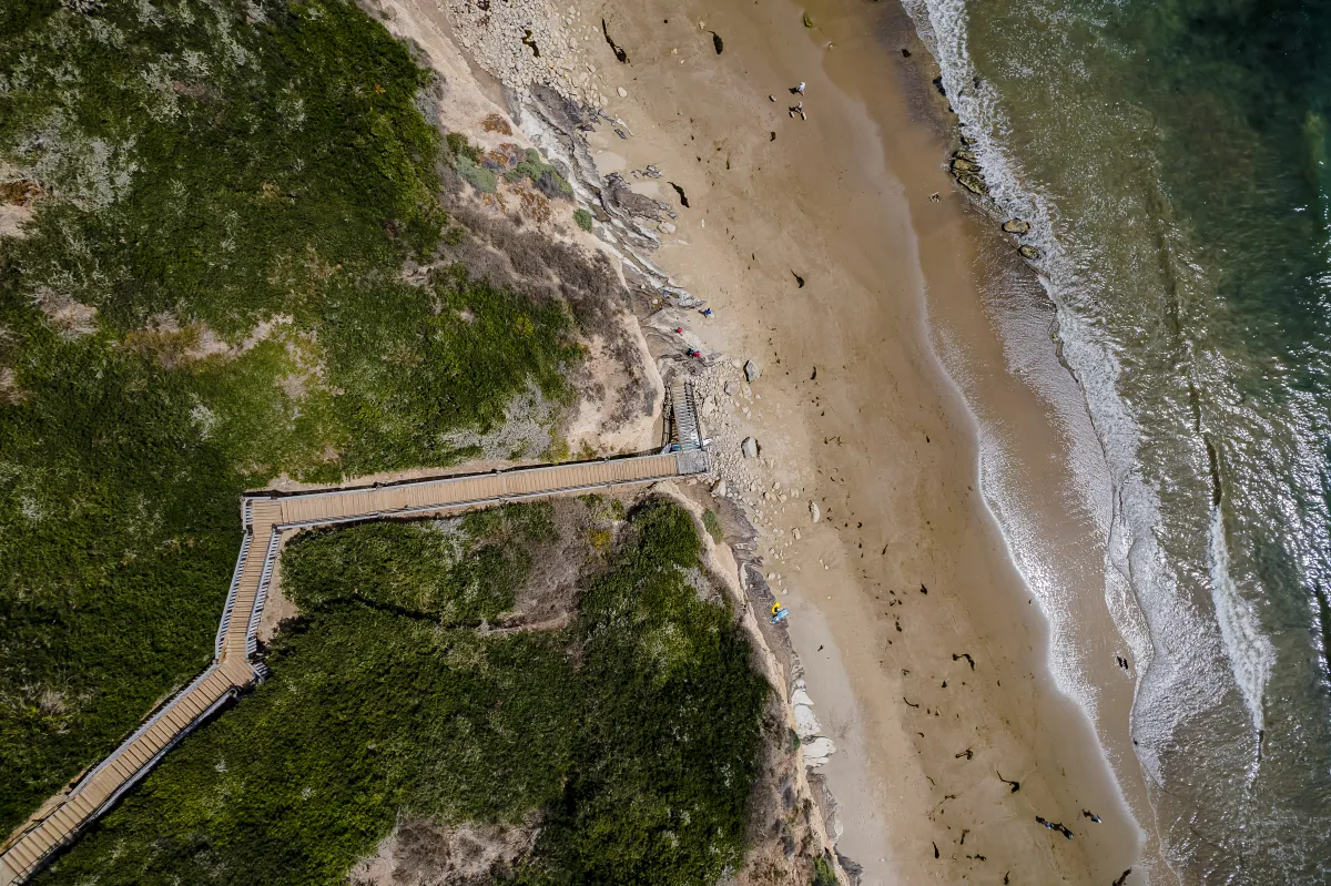 Overhead view of Mesa Lane Steps and the beach