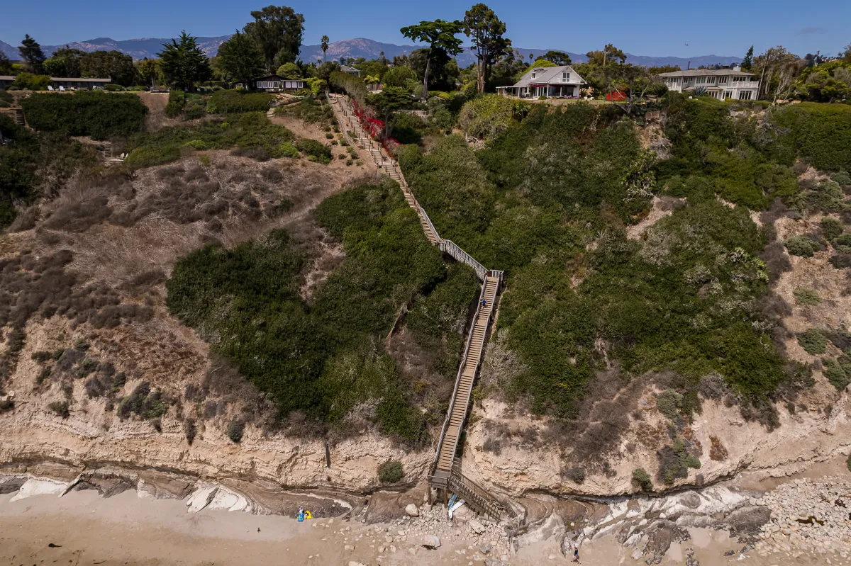 aerial view of Mesa Lane Steps and the cliffside