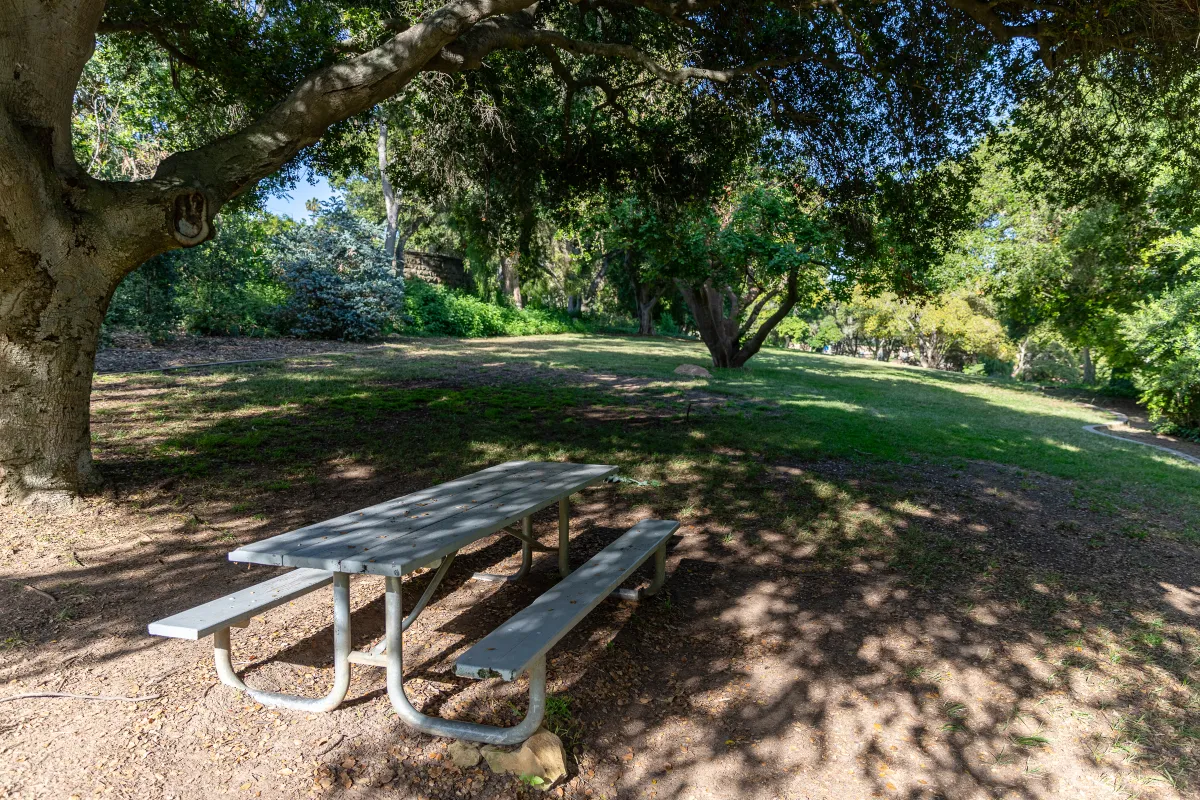 Picnic table at Orpet Park under a shady tree