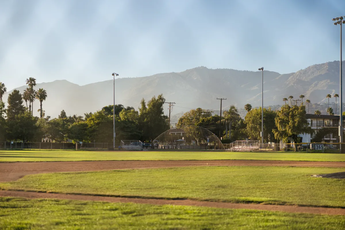 Pershing Park softball field with mountains in the background