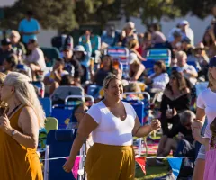 Attendees of Concerts in the Park dancing to the live music